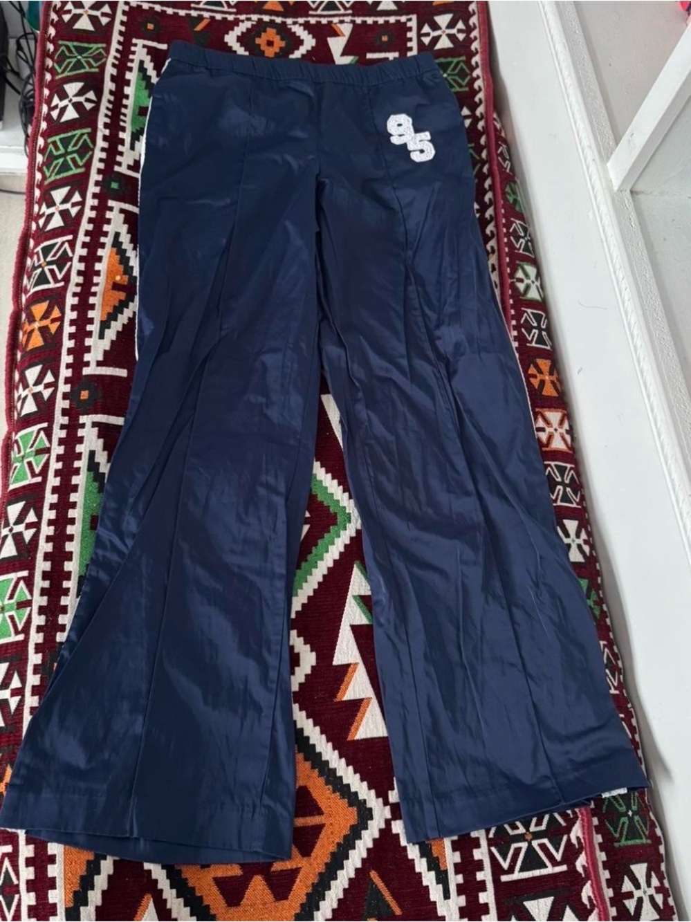 Zara Navy Wide-Leg Track Pants with Logo